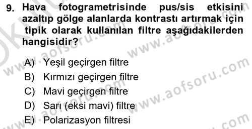 Fotogrametri Dersi 2025 - 2026 Yılı Yaz Okulu Sınav Soruları 9. Soru