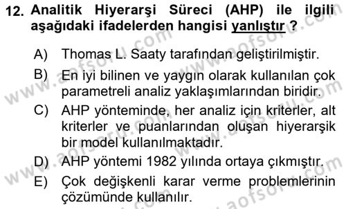 CBS’de Proje Tasarımı ve Yönetimi 2 Dersi 2017 - 2018 Yılı (Final) Dönem Sonu Sınavı 12. Soru
