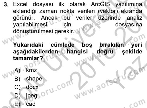 CBS’de Proje Tasarımı ve Yönetimi 2 Dersi 2018 - 2019 Yılı Yaz Okulu Sınav Soruları 3. Soru