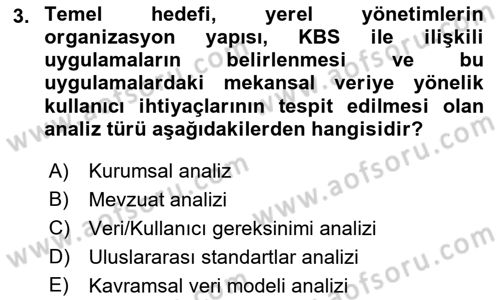 CBS’de Proje Tasarımı ve Yönetimi 1 Dersi 2018 - 2019 Yılı (Vize) Ara Sınav Soruları 3. Soru