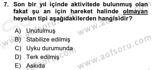 CBS’de Proje Tasarımı ve Yönetimi 1 Dersi 2018 - 2019 Yılı (Final) Dönem Sonu Sınav Soruları 7. Soru