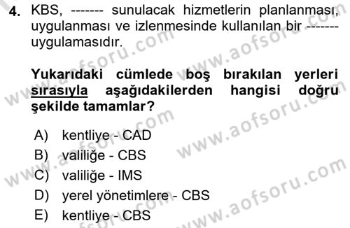 CBS’de Proje Tasarımı ve Yönetimi 1 Dersi 2019 - 2020 Yılı (Vize) Ara Sınav Soruları 4. Soru