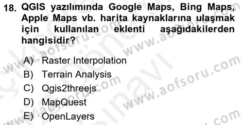 Açık Kaynak Kodlu CBS Yazılım Uygulaması Dersi 2016 - 2017 Yılı (Vize) Ara Sınav Soruları 18. Soru