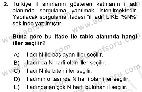 Açık Kaynak Kodlu CBS Yazılım Uygulaması Dersi 2016 - 2017 Yılı (Vize) Ara Sınav Soruları 2. Soru