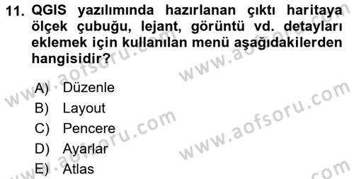 Açık Kaynak Kodlu CBS Yazılım Uygulaması Dersi 2017 - 2018 Yılı 3 Ders Sınav Soruları 11. Soru