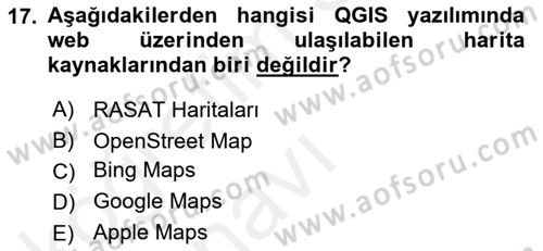 Açık Kaynak Kodlu CBS Yazılım Uygulaması Dersi 2017 - 2018 Yılı 3 Ders Sınav Soruları 17. Soru