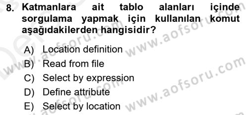 Açık Kaynak Kodlu CBS Yazılım Uygulaması Dersi 2017 - 2018 Yılı 3 Ders Sınav Soruları 8. Soru