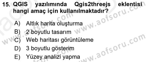 Açık Kaynak Kodlu CBS Yazılım Uygulaması Dersi 2017 - 2018 Yılı (Final) Dönem Sonu Sınav Soruları 15. Soru