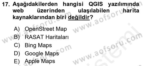 Açık Kaynak Kodlu CBS Yazılım Uygulaması Dersi 2017 - 2018 Yılı (Final) Dönem Sonu Sınav Soruları 17. Soru