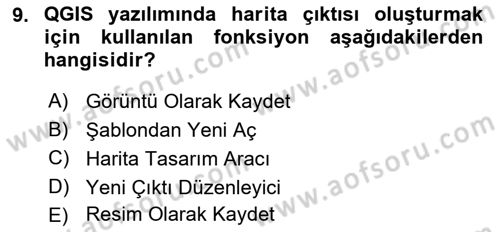 Açık Kaynak Kodlu CBS Yazılım Uygulaması Dersi 2017 - 2018 Yılı (Final) Dönem Sonu Sınav Soruları 9. Soru