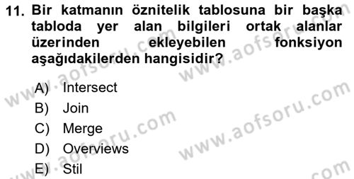Açık Kaynak Kodlu CBS Yazılım Uygulaması Dersi 2018 - 2019 Yılı 3 Ders Sınav Soruları 11. Soru