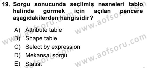 Açık Kaynak Kodlu CBS Yazılım Uygulaması Dersi 2018 - 2019 Yılı (Vize) Ara Sınav Soruları 19. Soru