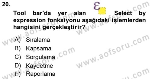 Açık Kaynak Kodlu CBS Yazılım Uygulaması Dersi 2018 - 2019 Yılı (Vize) Ara Sınav Soruları 20. Soru
