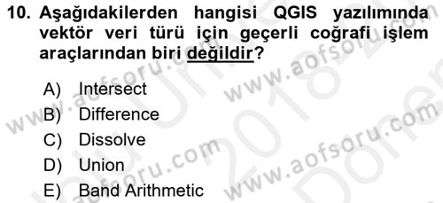 Açık Kaynak Kodlu CBS Yazılım Uygulaması Dersi 2018 - 2019 Yılı (Final) Dönem Sonu Sınav Soruları 10. Soru