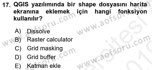 Açık Kaynak Kodlu CBS Yazılım Uygulaması Dersi 2018 - 2019 Yılı (Final) Dönem Sonu Sınav Soruları 17. Soru