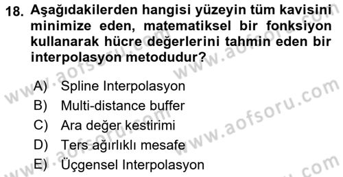 Açık Kaynak Kodlu CBS Yazılım Uygulaması Dersi 2018 - 2019 Yılı (Final) Dönem Sonu Sınav Soruları 18. Soru