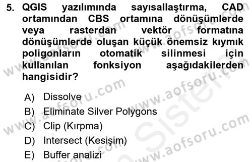 Açık Kaynak Kodlu CBS Yazılım Uygulaması Dersi 2018 - 2019 Yılı (Final) Dönem Sonu Sınav Soruları 5. Soru