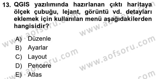 Açık Kaynak Kodlu CBS Yazılım Uygulaması Dersi 2018 - 2019 Yılı Yaz Okulu Sınav Soruları 13. Soru