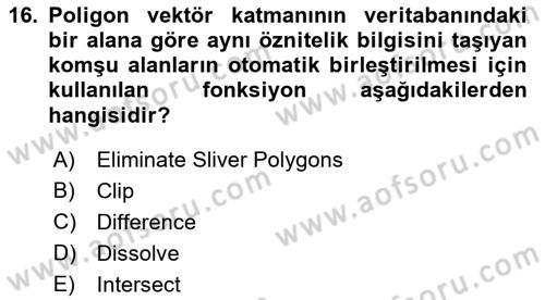 Açık Kaynak Kodlu CBS Yazılım Uygulaması Dersi 2018 - 2019 Yılı Yaz Okulu Sınav Soruları 16. Soru