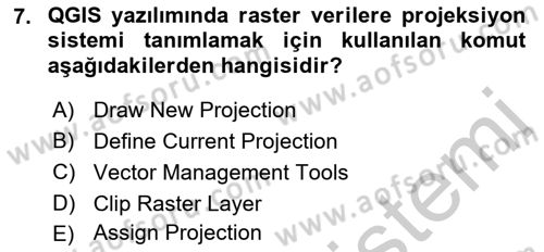 Açık Kaynak Kodlu CBS Yazılım Uygulaması Dersi 2018 - 2019 Yılı Yaz Okulu Sınav Soruları 7. Soru