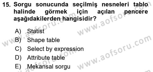 Açık Kaynak Kodlu CBS Yazılım Uygulaması Dersi 2019 - 2020 Yılı (Vize) Ara Sınav Soruları 15. Soru