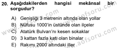Açık Kaynak Kodlu CBS Yazılım Uygulaması Dersi 2019 - 2020 Yılı (Vize) Ara Sınav Soruları 20. Soru