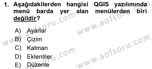 Açık Kaynak Kodlu CBS Yazılım Uygulaması Dersi 2019 - 2020 Yılı (Final) Dönem Sonu Sınav Soruları 1. Soru