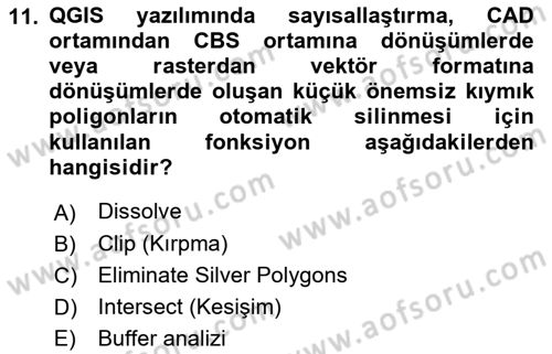Açık Kaynak Kodlu CBS Yazılım Uygulaması Dersi 2019 - 2020 Yılı (Final) Dönem Sonu Sınav Soruları 11. Soru