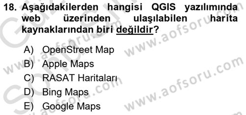Açık Kaynak Kodlu CBS Yazılım Uygulaması Dersi 2019 - 2020 Yılı (Final) Dönem Sonu Sınav Soruları 18. Soru