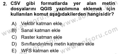 Açık Kaynak Kodlu CBS Yazılım Uygulaması Dersi 2019 - 2020 Yılı (Final) Dönem Sonu Sınav Soruları 2. Soru
