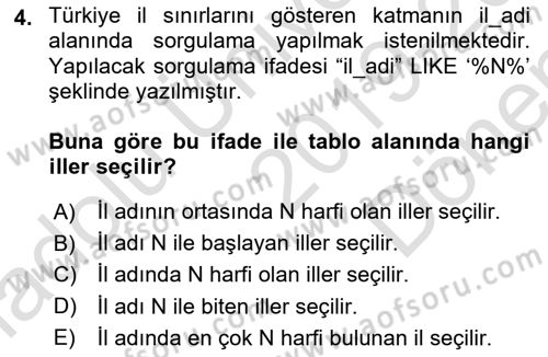 Açık Kaynak Kodlu CBS Yazılım Uygulaması Dersi 2019 - 2020 Yılı (Final) Dönem Sonu Sınav Soruları 4. Soru