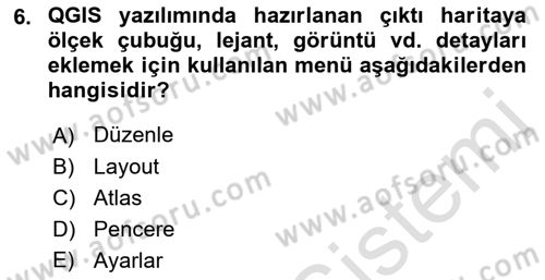 Açık Kaynak Kodlu CBS Yazılım Uygulaması Dersi 2019 - 2020 Yılı (Final) Dönem Sonu Sınav Soruları 6. Soru