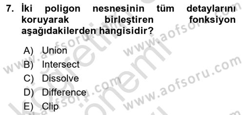 Açık Kaynak Kodlu CBS Yazılım Uygulaması Dersi 2019 - 2020 Yılı (Final) Dönem Sonu Sınav Soruları 7. Soru