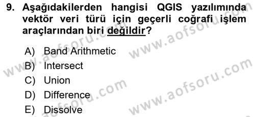 Açık Kaynak Kodlu CBS Yazılım Uygulaması Dersi 2019 - 2020 Yılı (Final) Dönem Sonu Sınav Soruları 9. Soru