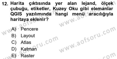 Açık Kaynak Kodlu CBS Yazılım Uygulaması Dersi 2020 - 2021 Yılı Yaz Okulu Sınav Soruları 12. Soru