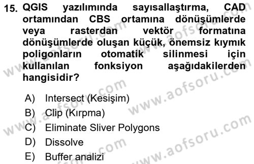 Açık Kaynak Kodlu CBS Yazılım Uygulaması Dersi 2020 - 2021 Yılı Yaz Okulu Sınav Soruları 15. Soru