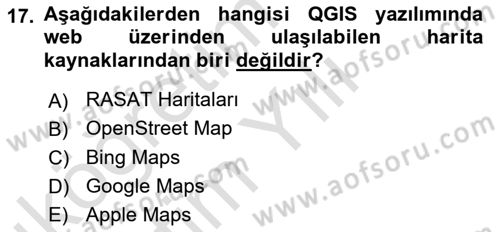 Açık Kaynak Kodlu CBS Yazılım Uygulaması Dersi 2020 - 2021 Yılı Yaz Okulu Sınav Soruları 17. Soru
