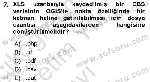 Açık Kaynak Kodlu CBS Yazılım Uygulaması Dersi 2020 - 2021 Yılı Yaz Okulu Sınav Soruları 7. Soru