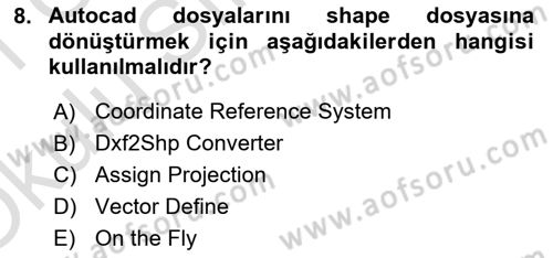 Açık Kaynak Kodlu CBS Yazılım Uygulaması Dersi 2020 - 2021 Yılı Yaz Okulu Sınav Soruları 8. Soru