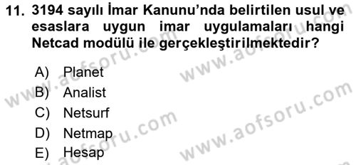 Yerel Yönetimlerde CBS Uygulamaları Dersi 2018 - 2019 Yılı 3 Ders Sınav Soruları 11. Soru