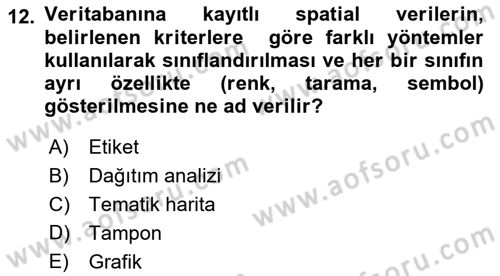 Yerel Yönetimlerde CBS Uygulamaları Dersi 2018 - 2019 Yılı 3 Ders Sınav Soruları 12. Soru