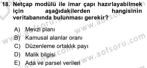 Yerel Yönetimlerde CBS Uygulamaları Dersi 2018 - 2019 Yılı 3 Ders Sınav Soruları 18. Soru