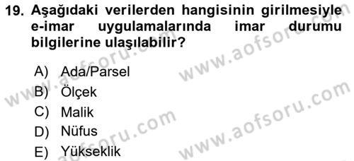 Yerel Yönetimlerde CBS Uygulamaları Dersi 2018 - 2019 Yılı 3 Ders Sınav Soruları 19. Soru