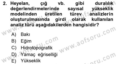 Yerel Yönetimlerde CBS Uygulamaları Dersi 2018 - 2019 Yılı 3 Ders Sınav Soruları 2. Soru