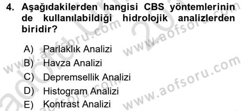Yerel Yönetimlerde CBS Uygulamaları Dersi 2018 - 2019 Yılı 3 Ders Sınav Soruları 4. Soru