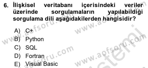 Yerel Yönetimlerde CBS Uygulamaları Dersi 2018 - 2019 Yılı 3 Ders Sınav Soruları 6. Soru