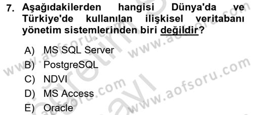 Yerel Yönetimlerde CBS Uygulamaları Dersi 2018 - 2019 Yılı 3 Ders Sınav Soruları 7. Soru