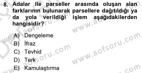 Yerel Yönetimlerde CBS Uygulamaları Dersi 2018 - 2019 Yılı 3 Ders Sınav Soruları 8. Soru