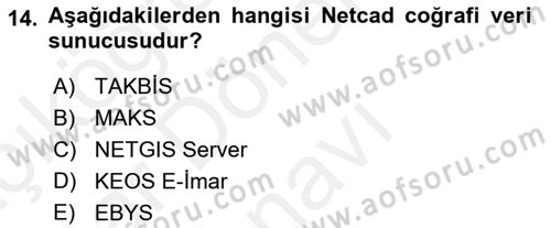Yerel Yönetimlerde CBS Uygulamaları Dersi 2018 - 2019 Yılı (Final) Dönem Sonu Sınav Soruları 14. Soru