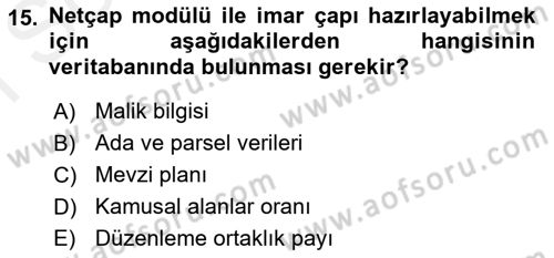 Yerel Yönetimlerde CBS Uygulamaları Dersi 2018 - 2019 Yılı (Final) Dönem Sonu Sınav Soruları 15. Soru